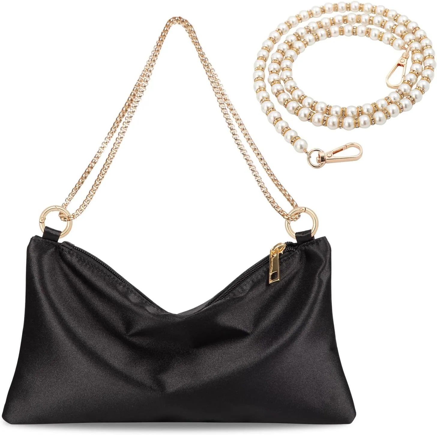 Womens Satin Evening Bag Clutch Purse Handbag for Women Wedding Shoulder Bag with 2 Chains for Formal Cocktail Party