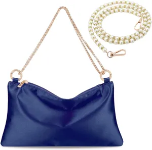 Womens Satin Evening Bag Clutch Purse Handbag for Women Wedding Shoulder Bag with 2 Chains for Formal Cocktail Party