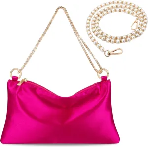 Womens Satin Evening Bag Clutch Purse Handbag for Women Wedding Shoulder Bag with 2 Chains for Formal Cocktail Party