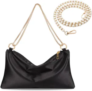 Womens Satin Evening Bag Clutch Purse Handbag for Women Wedding Shoulder Bag with 2 Chains for Formal Cocktail Party
