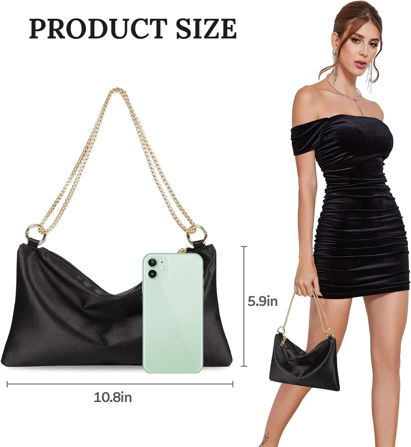 Womens Satin Evening Bag Clutch Purse Handbag for Women Wedding Shoulder Bag with 2 Chains for Formal Cocktail Party