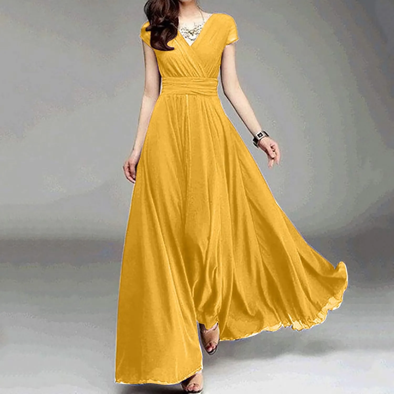 Womens Sexy Ruffle V Neck Ruched Formal Wedding Guest Prom Maxi Dress 2025 Irregular Cocktail High Split Evening Gown