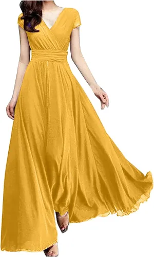 Womens Sexy Ruffle V Neck Ruched Formal Wedding Guest Prom Maxi Dress 2025 Irregular Cocktail High Split Evening Gown