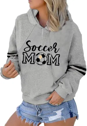 Womens Soccer Mom Hoodie - Long Sleeve Soccer Printed Casual Loose Sweatshirt