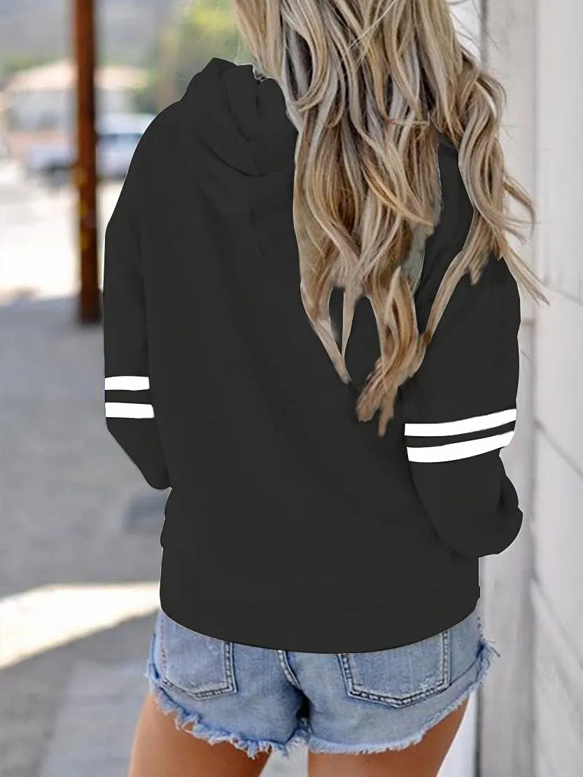 Womens Soccer Mom Hoodies Long Sleeve Casual Loose Striped Soccer Graphic Sweatshirt with Pocket