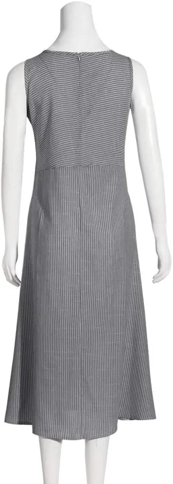 Women's Spring Dresses Casual Striped Sleeveless Round Neck Linen with Pockets Long Maxi Dress Petite, S-2XL