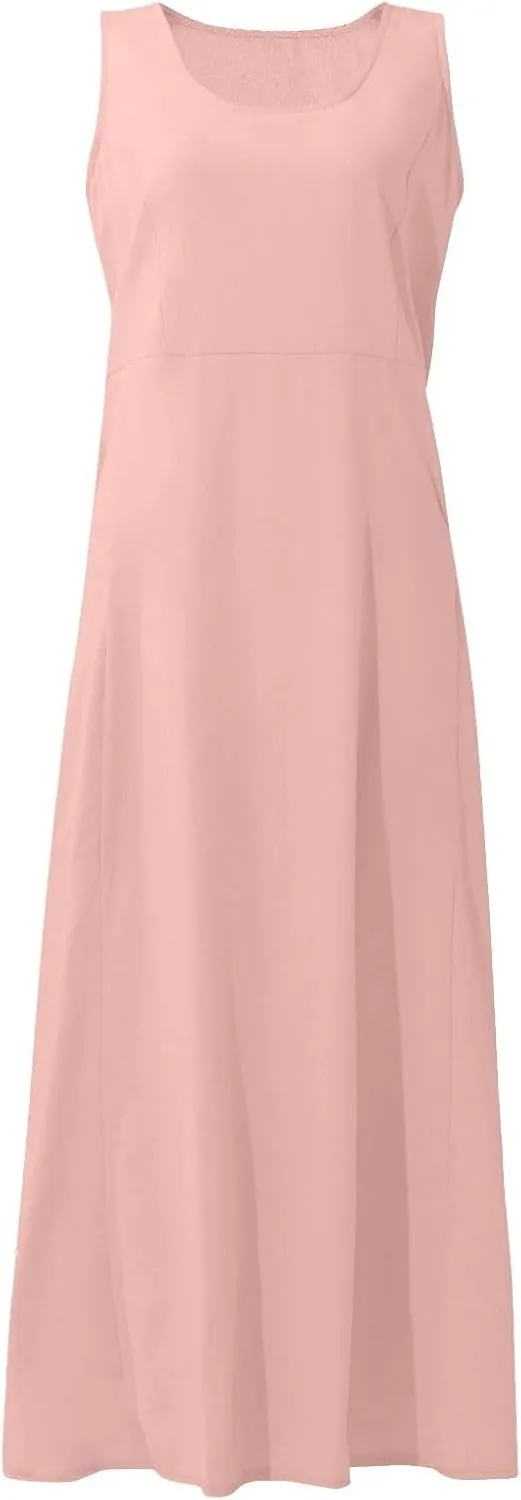 Women's Spring Sleeveless Dresses 2024 Casual Maxi Solid Color Summer Dresses, S-3XL