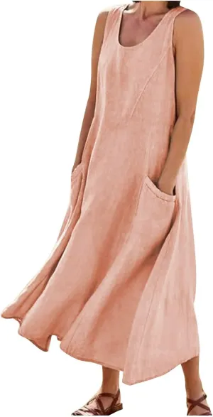 Women's Spring Sleeveless Dresses 2024 Casual Maxi Solid Color Summer Dresses, S-3XL