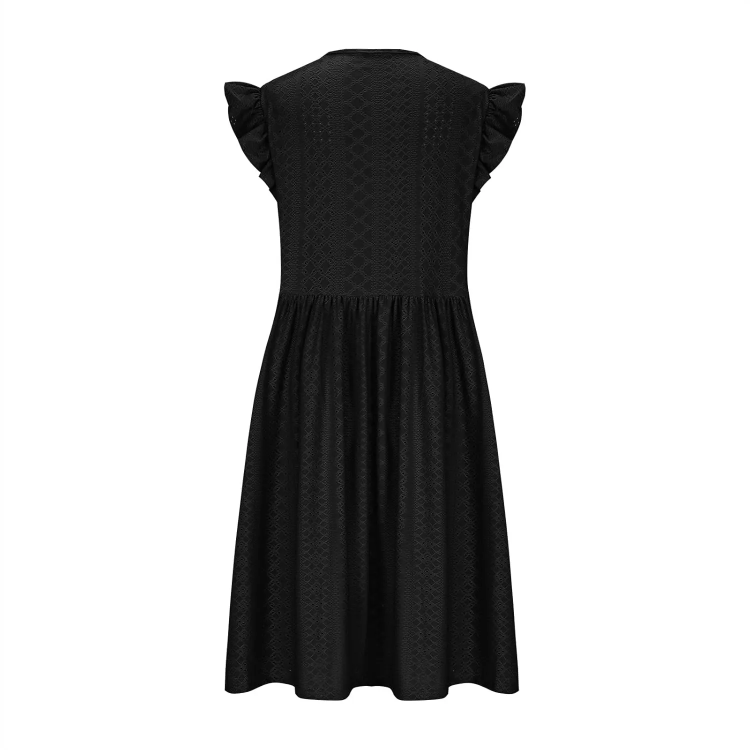 Womens Summer Beach Vacation Dress Ruffle Sleeve Tunic Swing Dresses Solid Color Loose Fit Travel Sundress
