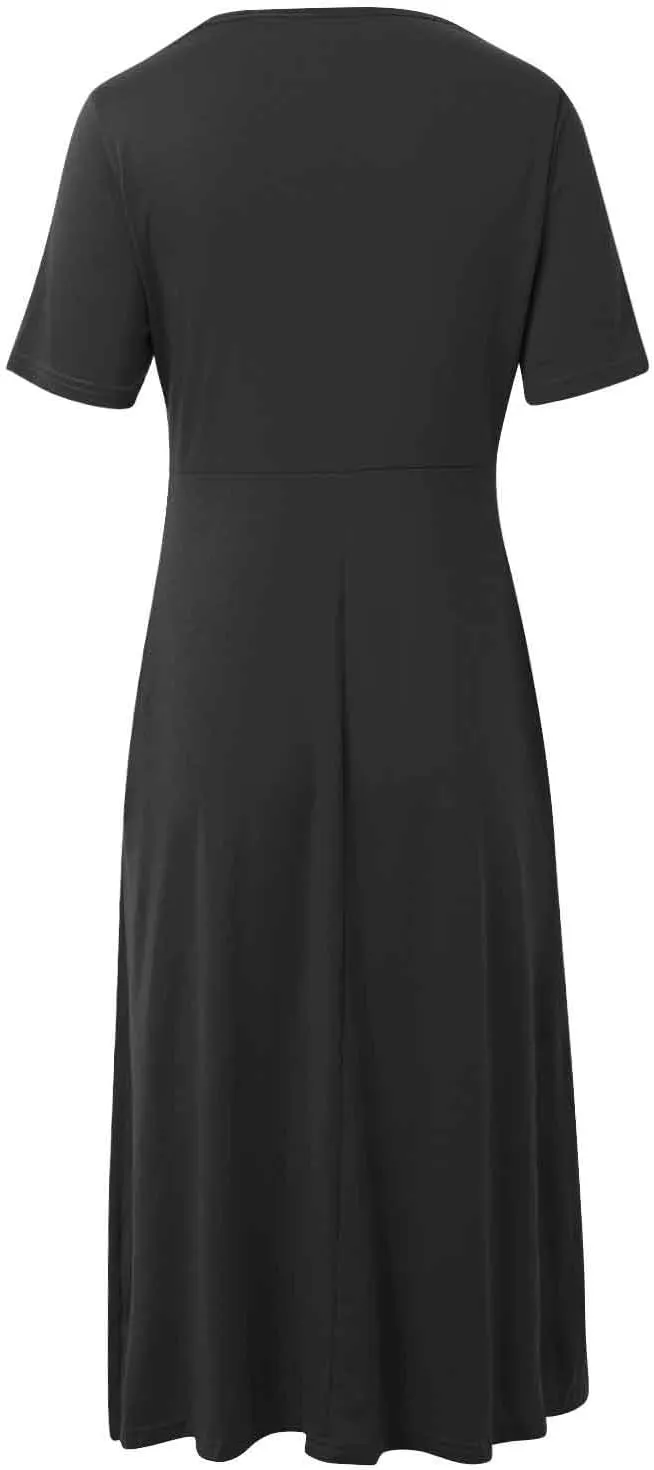 Women's Summer Short Sleeve Maxi Dress 2025 Casual V Neck High Waist A-Line Flowy Loose Solid Boho Long Dresses