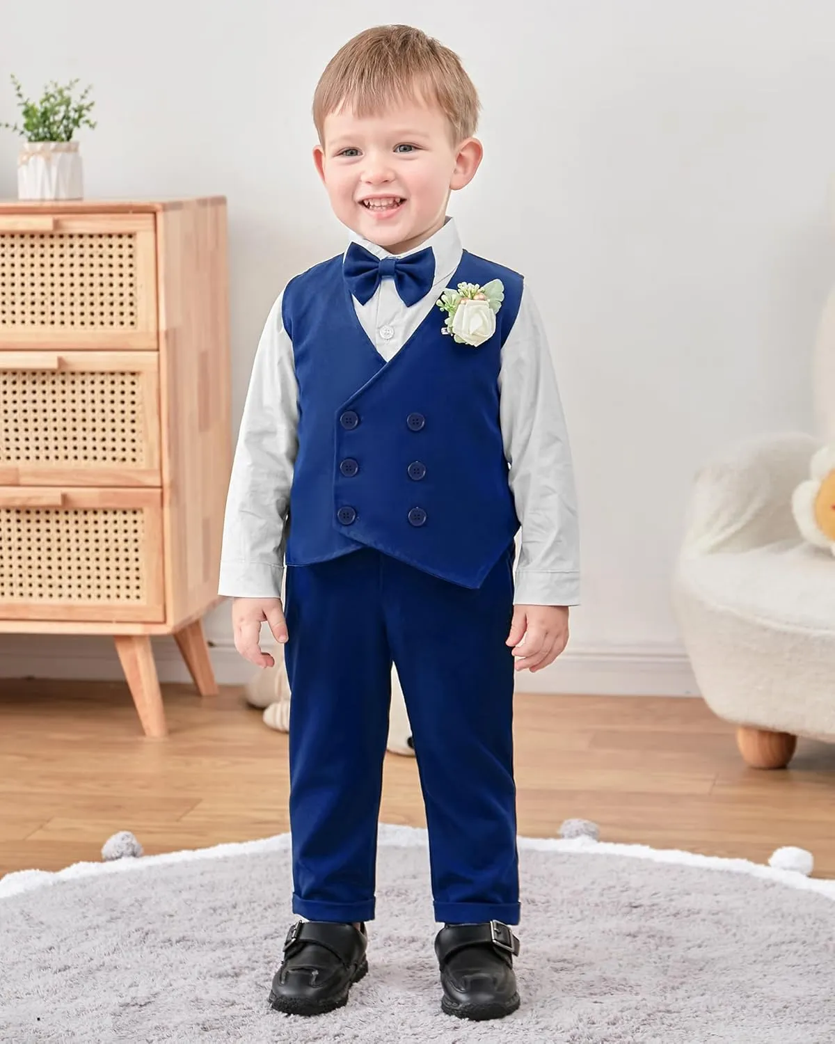 YALLET Toddler Baby Boy Clothes Suit Gentleman Wedding Outfits, Formal Dress Shirt Bowtie Vest Boutonniere Suspender Pants