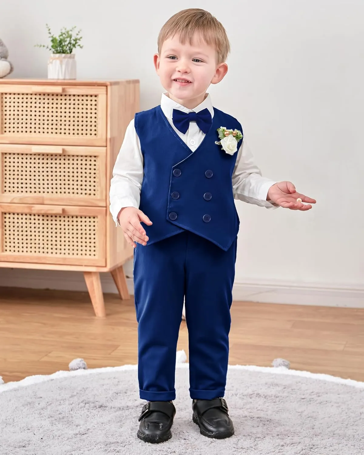 YALLET Toddler Baby Boy Clothes Suit Gentleman Wedding Outfits, Formal Dress Shirt Bowtie Vest Boutonniere Suspender Pants