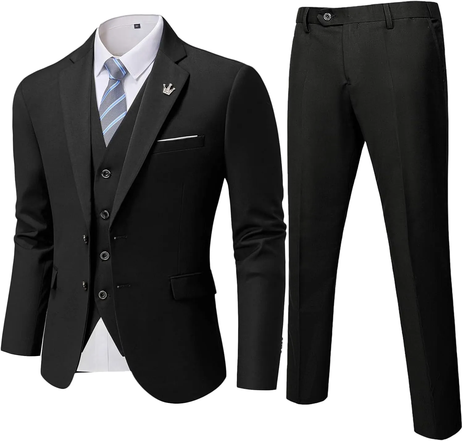 YND Men's Slim Fit 3 Pieces Suit, Two Buttons Blazer Set, Jacket Vest and Pants for Wedding Party Business Prom