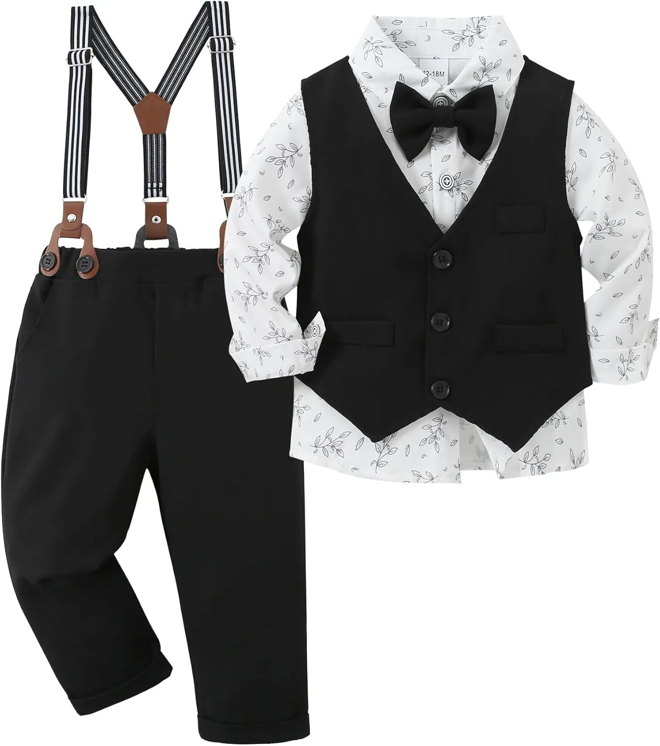 YUEMION Toddler Baby Boy Clothes Suits Gentleman Dress Shirt Bowtie Vest Suspender Pants Boy Formal Wedding Outfits Set 1-5T