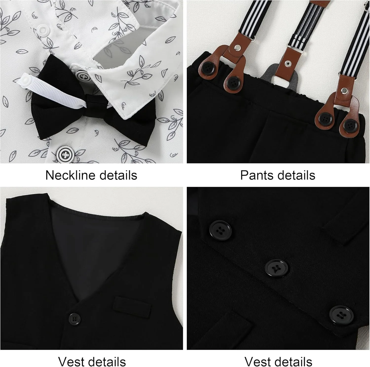 YUEMION Toddler Baby Boy Clothes Suits Gentleman Dress Shirt Bowtie Vest Suspender Pants Boy Formal Wedding Outfits Set 1-5T
