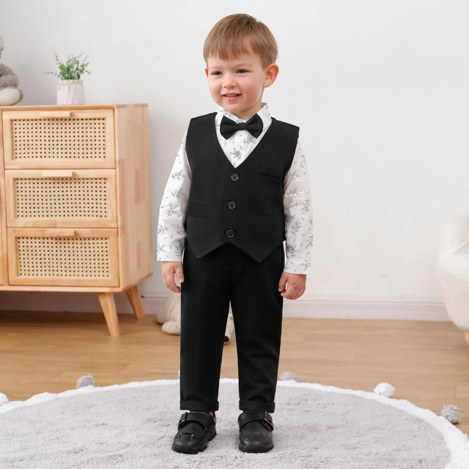YUEMION Toddler Baby Boy Clothes Suits Gentleman Dress Shirt Bowtie Vest Suspender Pants Boy Formal Wedding Outfits Set 1-5T