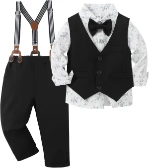 YUEMION Toddler Baby Boy Clothes Suits Gentleman Dress Shirt Bowtie Vest Suspender Pants Boy Formal Wedding Outfits Set 1-5T