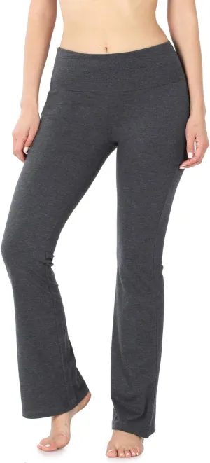 Zenana Women Fold Over Waist Cotton Stretch Flare Leg Boot Cut Yoga Pants Leggings