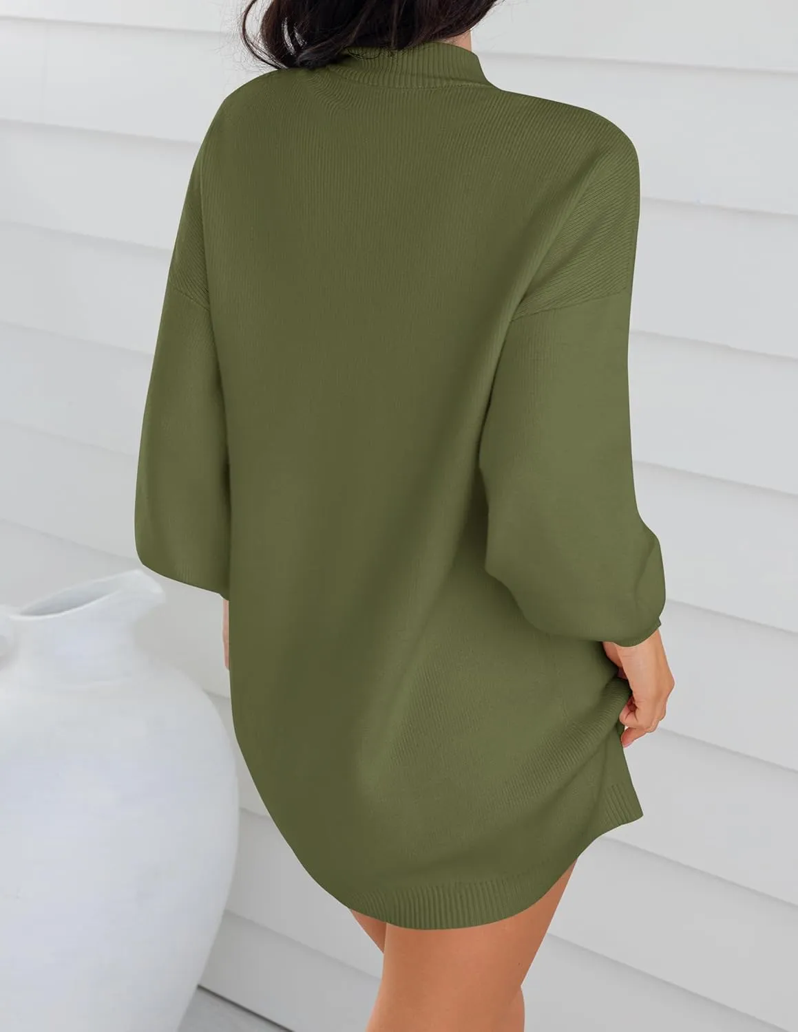 ZESICA Women's Spring Turtleneck Sweaters Dress Oversized Long Lantern Sleeve Casual Knit Pullover Short Dresses