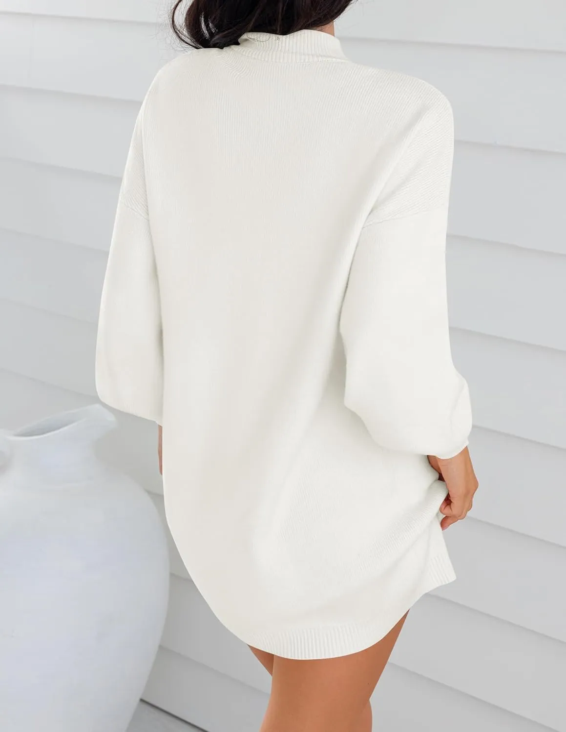 ZESICA Women's Spring Turtleneck Sweaters Dress Oversized Long Lantern Sleeve Casual Knit Pullover Short Dresses