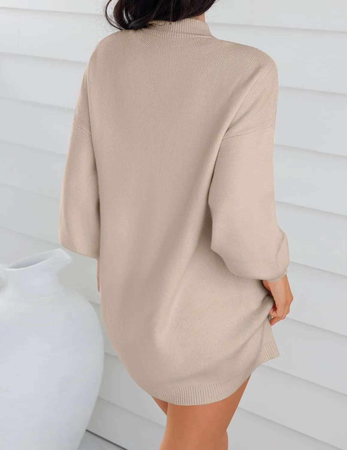 ZESICA Women's Spring Turtleneck Sweaters Dress Oversized Long Lantern Sleeve Casual Knit Pullover Short Dresses